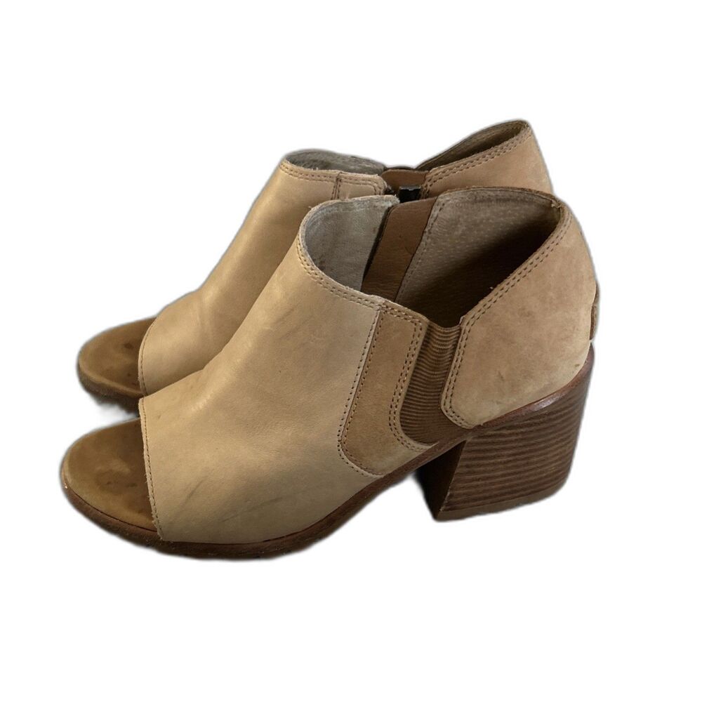Sorel Nadia Ankle Booties Womens 7 Stacked Block Heel Peep Toe Leather Beige